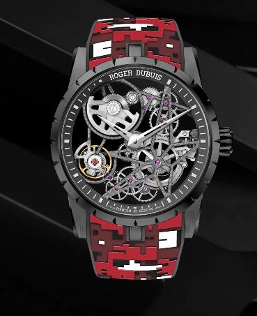 Roger Dubuis Excalibur Automatic Skeleton RDDBEX0473 Replica Watch Titanium Black camo strap cover